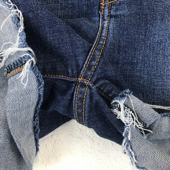 Kancan Jess Ultra High Rise Exposed Button Fly Dark Wash Folded Hem Denim Shorts - Picture 4 of 11